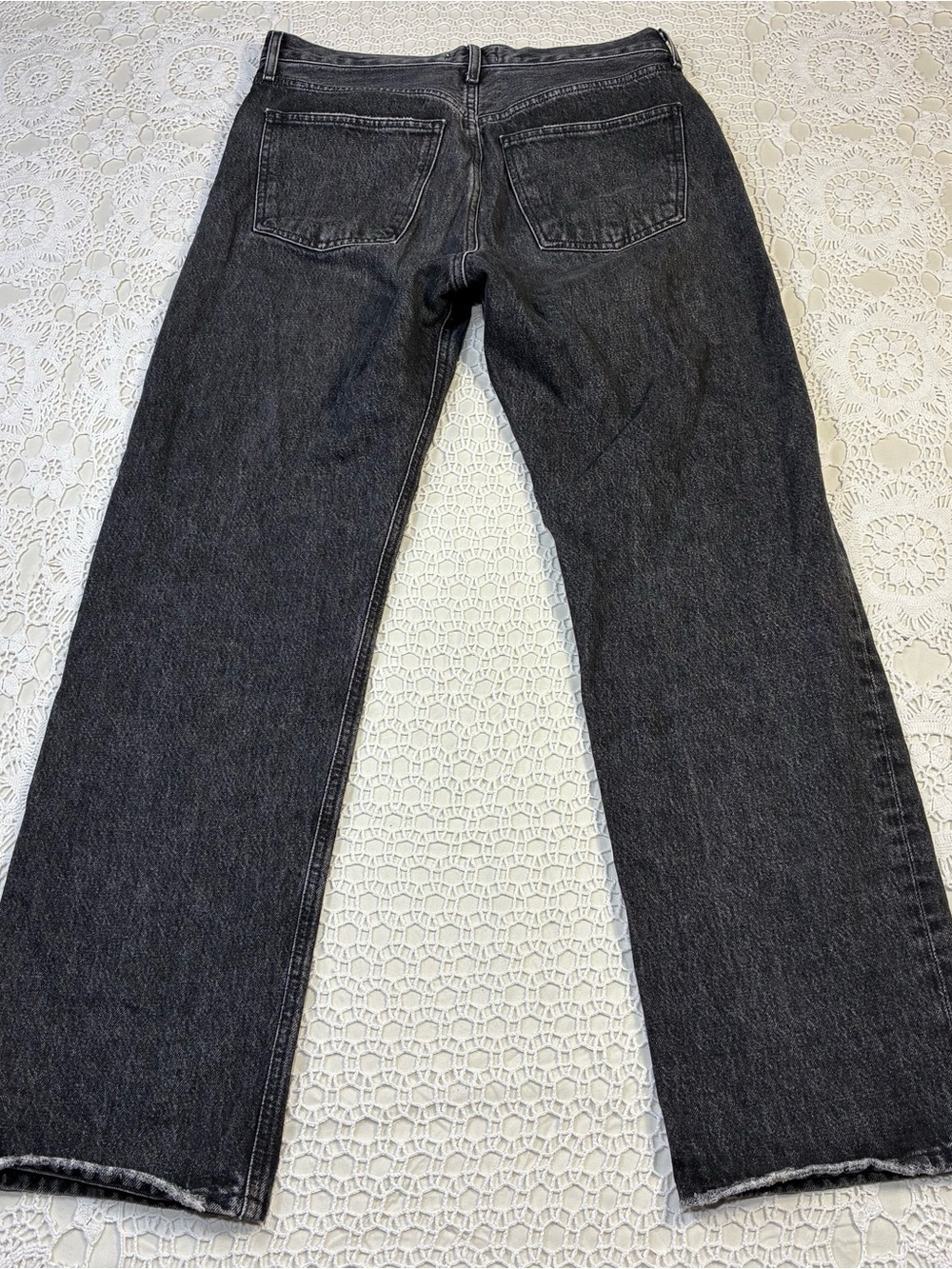 AGOLDE Women 27 High Rise Straight Jeans Black Charcoal Wash Button Fly Raw Hem - Picture 10 of 16